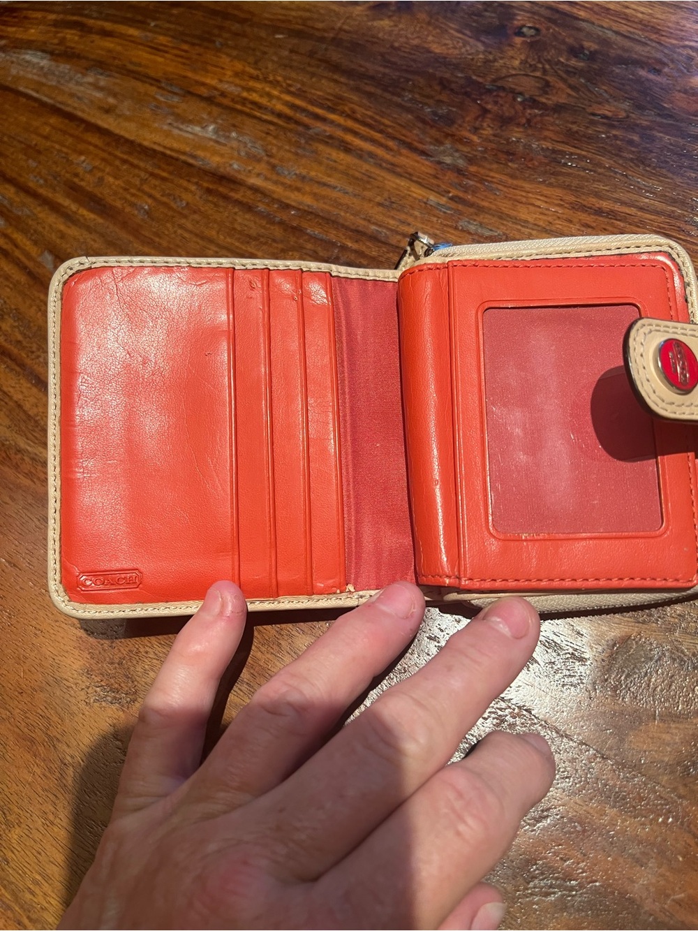 Coach Red Patent Compact Wallet with Beige Trim - Picture 10 of 13